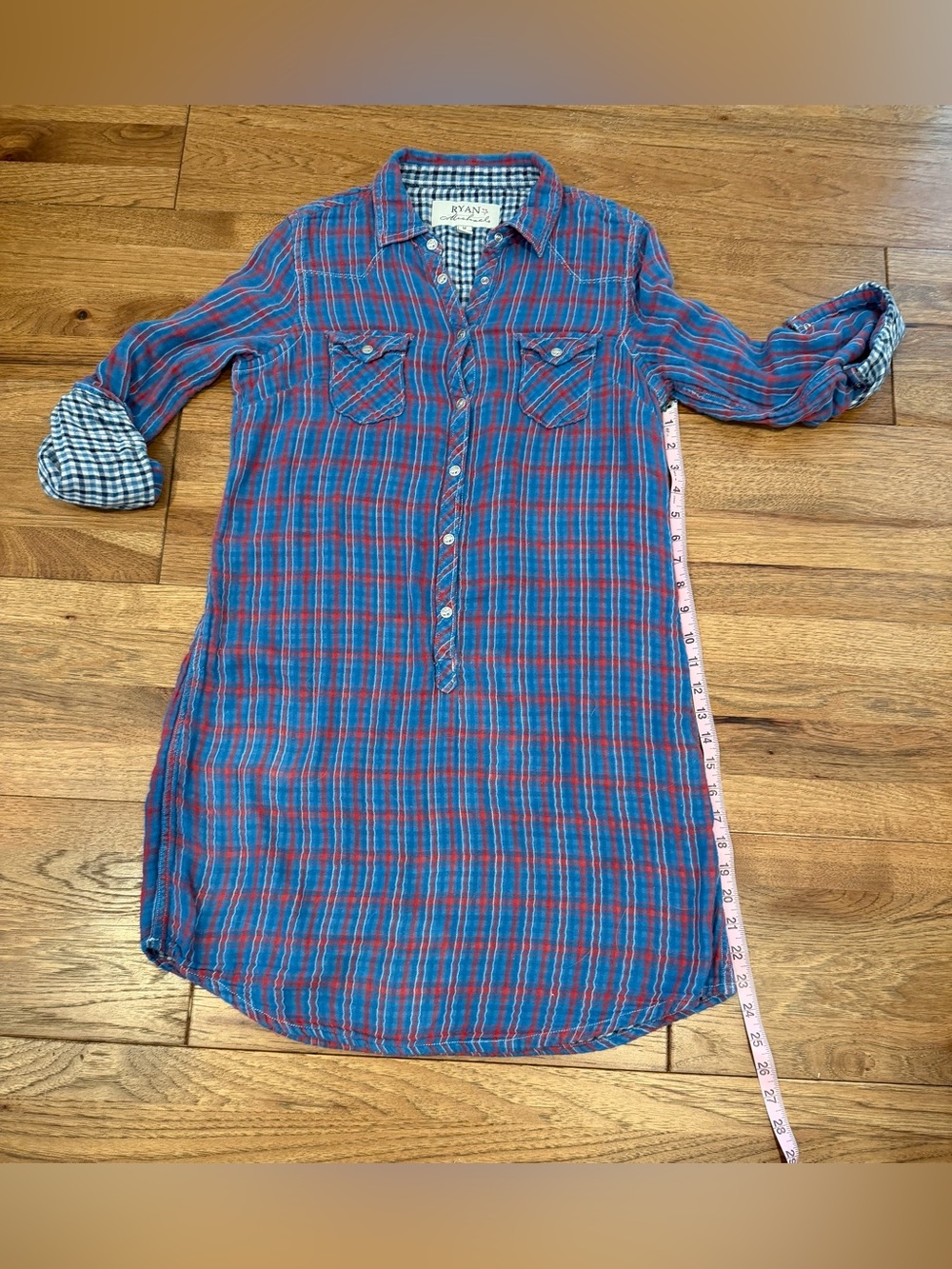 Ryan Michael Cotton Gauze Plaid Western Tunic Shirt Dress Medium Worn Once